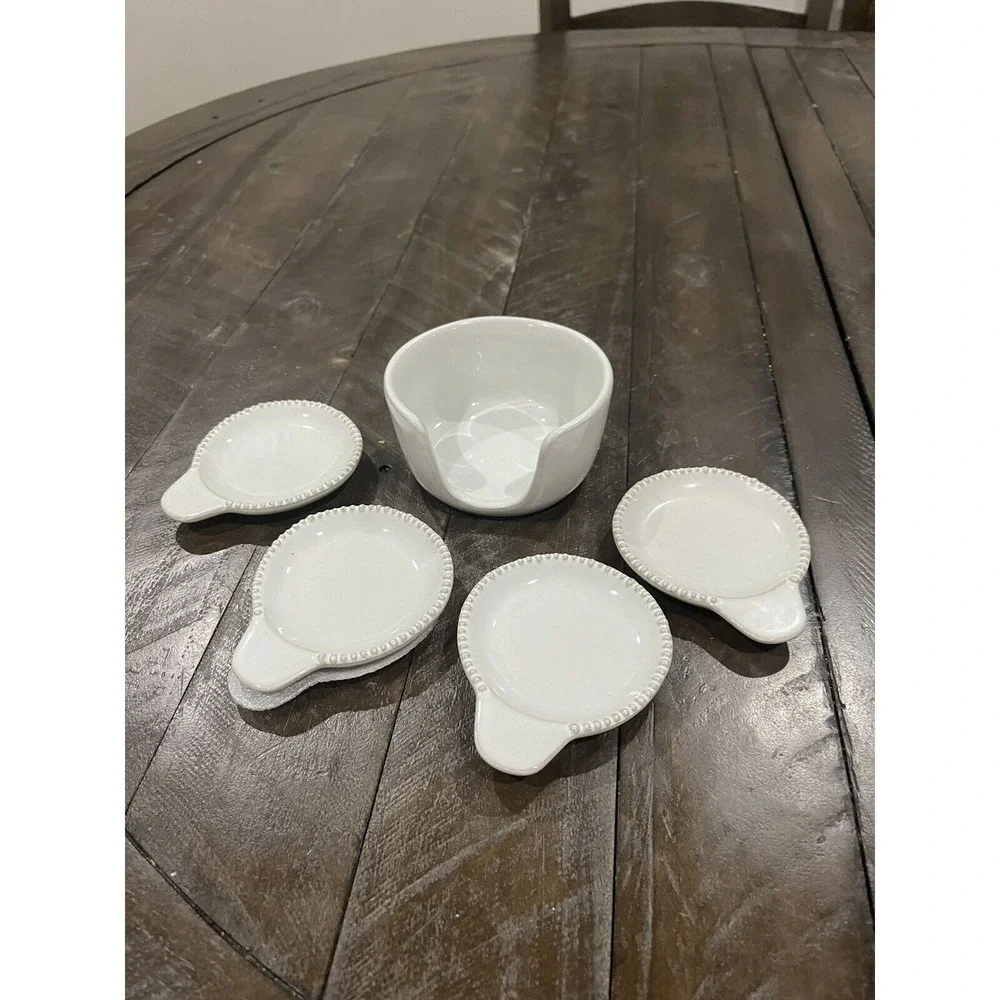 Hearth & Hand With Magnolia Stoneware Teabag Butter Pads Dishes Caddy, 5 Pc Set.